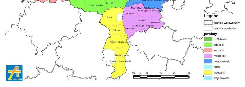Gminy Nowy Staw, Gminy Ostaszewo, Gminy Pelplin, Gminy Miejskiej Pruszcz Gdański, Gminy Pruszcz Gdański, Gminy Przywidz, Gminy Pszczółki, Gminy Miasta Puck, Gminy Sierakowice, Gminy Somonino, Gminy