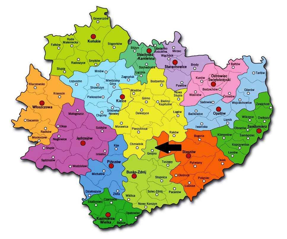 5. Charakterystyka Gminy Gnojno 5.1 Podstawowe informacje o gminie 5.1.1 Położenie gminy Gmina Gnojno leży w południowej części woj.