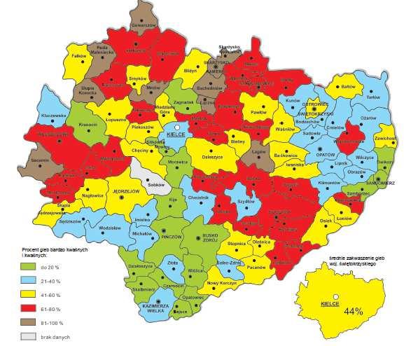 Mapa 6 Zakwaszenie gleb na terenie województwa świętokrzyskiego Źródło: Gleby Zygmunt Kamiński.