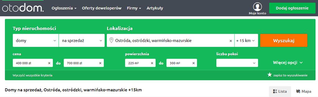 [27/35] Zakup nieruchomości Rysunek 52. Okno kryteriów www.otodom.