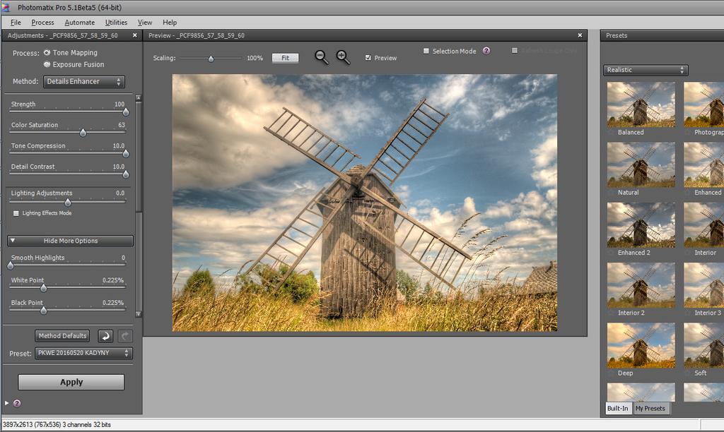 Zastosowane ustawienia Domyślnie znajdujemy się w module TONE MAPPING.