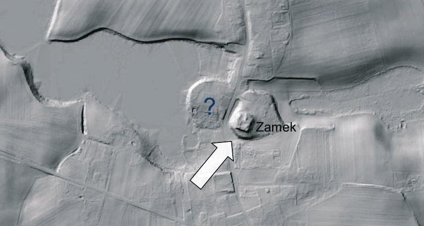 Gród i zamek w państwie krzyżackim... 211 Ryc. 9. Zamek w Papowie Biskupim. Lokalizacja ruin zamku i domniemanego, drugiego przedzamcza(?) na podstawie skaningu laserowego (LIDAR) (oprac. M.