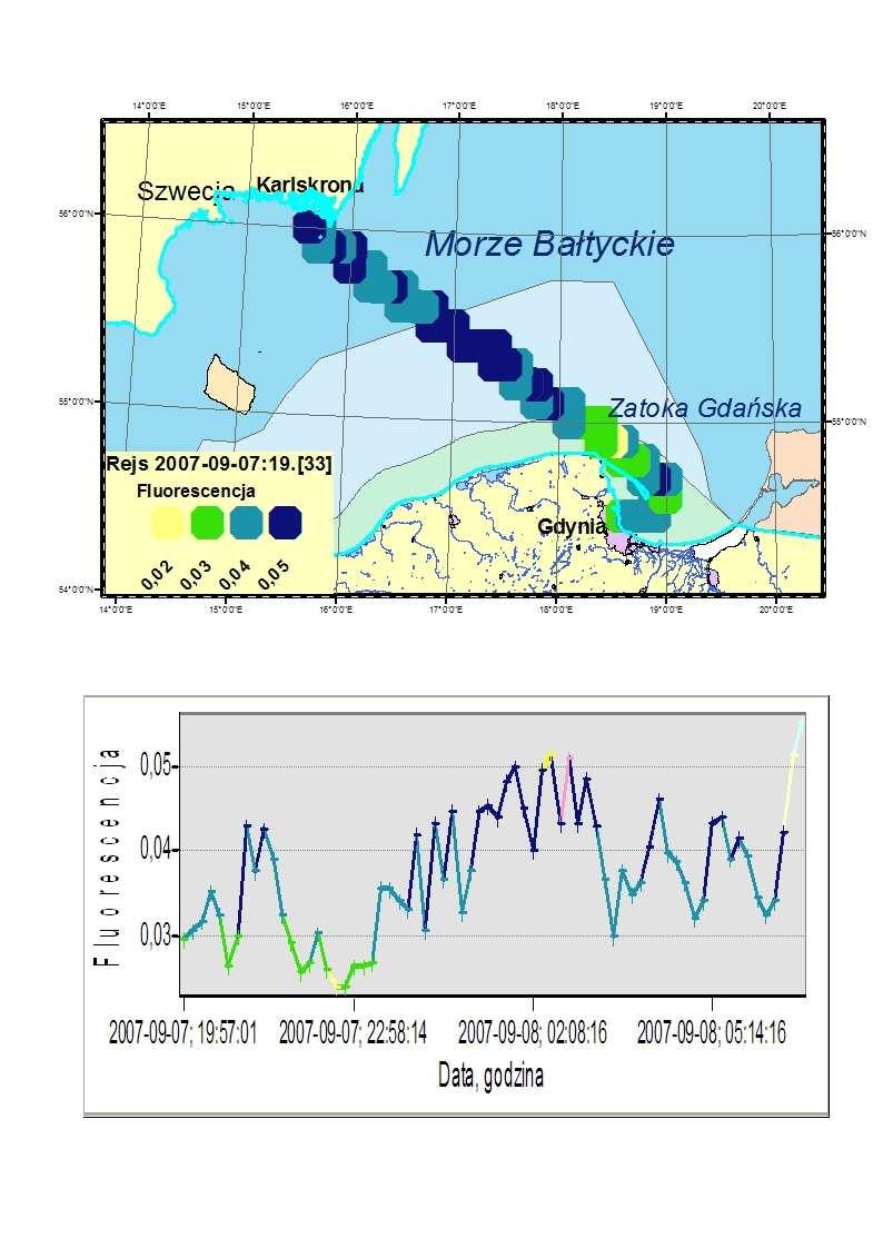 Rys.5 Graficzny obraz rozkładu stęŝeń chlorofilua w wodzie morskiej w