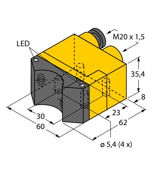 ATEX kategoria II 2 G, strefa Ex 1 ATEX kategoria II 1 D, strefa Ex 20 SIL2 zgodny z IEC 61508 obudowa prostopadłościenna typu DSU35 tworzywo sztuczne PP-GF30-VO dwa wyjścia monitorujące pozycję