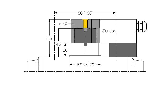 Element montażowy (krążek) dla czujników podwójnych; tłumiona pozycja końcowa; rozstaw otworów na powierzchni czołowej 80 x 30 mm i 130 x 30 mm; wysokość trzpienia 20 mm / ø maks.