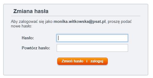 ZMIANA HASŁA 1) Po podaniu otrzymanego hasła tymczasowego w trakcie logowania się, pojawi się formularz zmiany hasła na nowe - podane przez użytkownika; 1) Po podaniu nowego hasła należy użyć