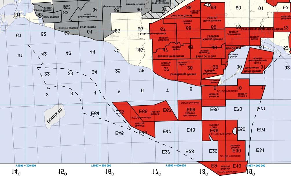 Ryc. 6. Rozmieszczenie koncesji na poszukiwanie wêglowodorów ze z³ó typu shale gas na obszarze Polskiej Wy³¹cznej Strefy Ekonomicznej (Ministerstwo Œrodowiska, 2014) Fig. 6. Location of shale gas exploration concession areas within the Polish Exclusive Economic Zone (Ministerstwo Œrodowiska, 2014) Ryc.