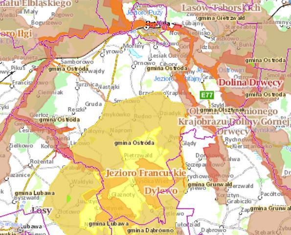 MAPA 5 FORMY OCHRONY PRZYRODY WYSTĘPUJĄCE NA OBSZARZE GMINY OSTRÓDA (OPRÓCZ OBSZARÓW NATURA 2000) Źródło: http://geoserwis.gdos.gov.