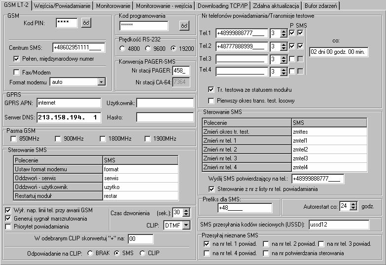 SATEL GSM LT-2 23 Kod PIN [01] kod PIN karty SIM. Rys. 14. Zakładka GSM LT-2. Wpisanie błędnego kodu może spowodować zablokowanie karty SIM.