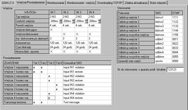 SATEL GSM LT-2 29 Powrót wejścia IN1 4 [44] czas odliczany od końca naruszenia, po którym moduł uzna, że wejście wróciło do stanu normalnego. Zaprogramować można 4 sekundy lub 4 minuty.