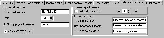 36 GSM LT-2 SATEL Komunikacja: Integra DloadX Adres serwera adres komputera z programem DLOADX, z którym moduł (połączony z centralą INTEGRA poprzez port RS-232) ma się komunikować wykorzystując