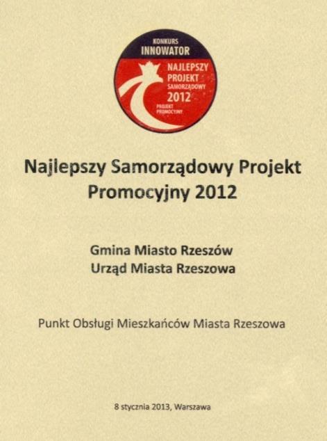 Rzeszów zdobyło nagrodę za NAJLEPSZY PRODUKT PROMOCYJNY (Punkt Obsługi