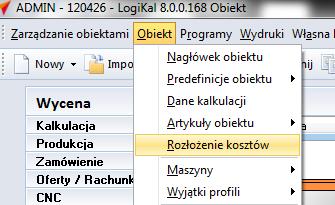 Rozłożenie kosztów w predefinicjach obiektu Możecie Państwo ustalić udział w