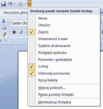 Domyślnie znajdują się na nim trzy przyciski (od lewej): zapisywanie, cofanie i ponawianie cofniętej czynności.