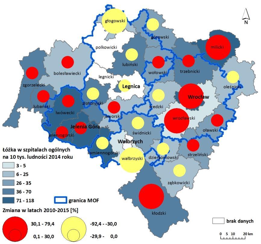 2014 największym przyrostem charakteryzowały się: powiat milicki (79,4%), wrocławski (53,5%) i kłodzki (33,7%).