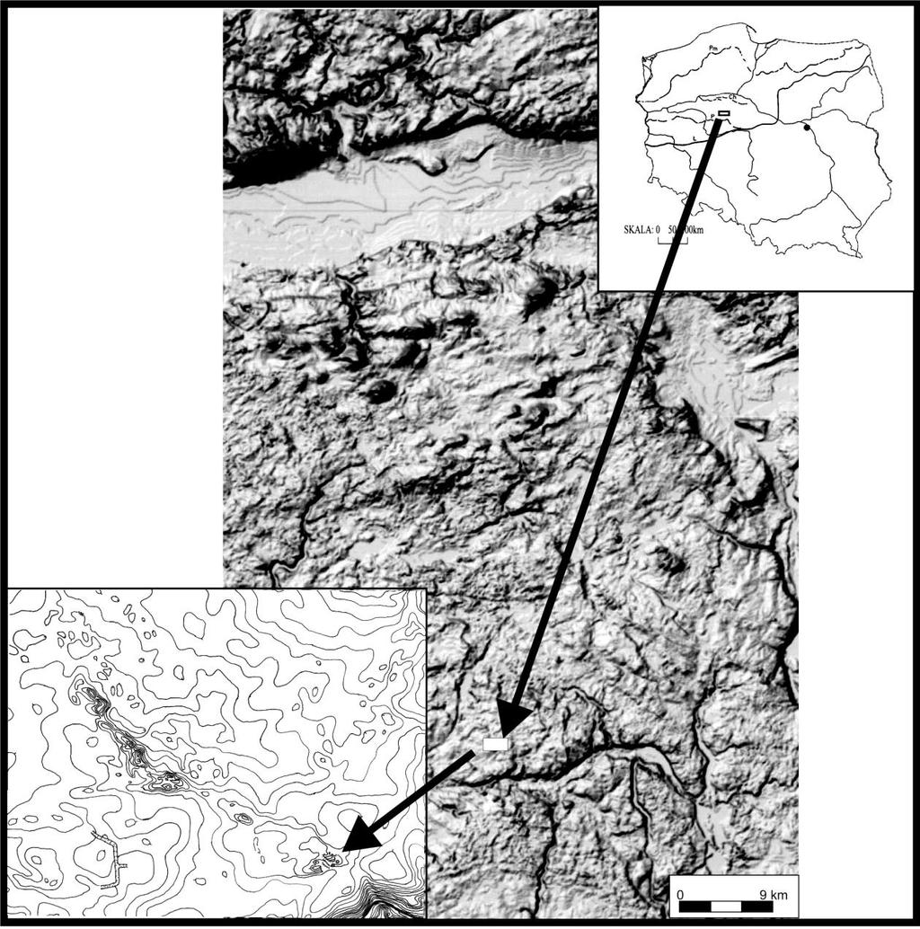 Ryc. 1. Lokalizacja obszaru badań na tle Polski Źródło: opracowanie własne na podstawie map topograficznych i mapy numerycznej S.