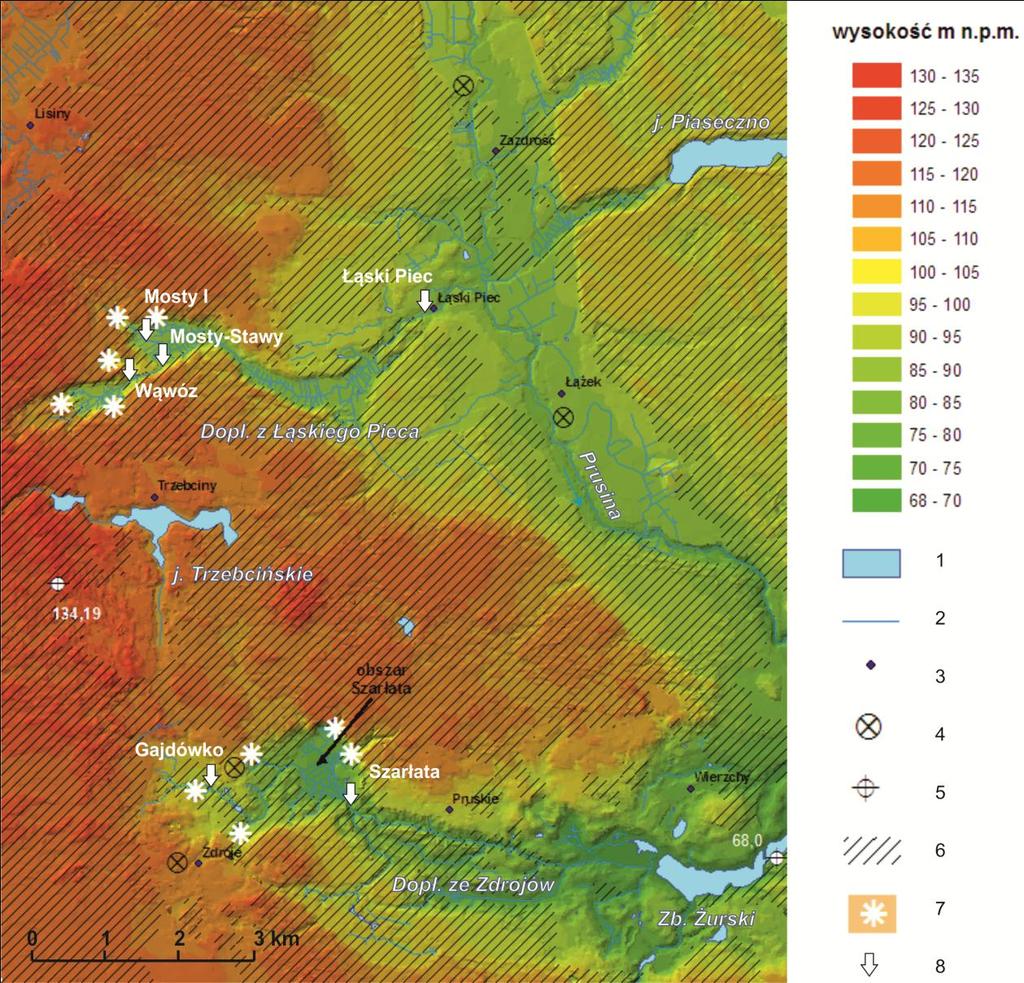 2008 roku. W wybranych punktach badawczych, w strefie nurtu, wykonywano także pomiary temperatury i przewodności elektrolitycznej wody.