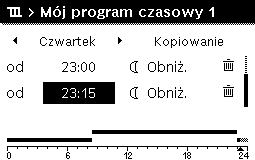 Aby aktywować pole do wprowadzania trybu pracy dla odcinka czasu, obrócić i nacisnąć pokrętło nastawcze. 6 720 807 410-24.