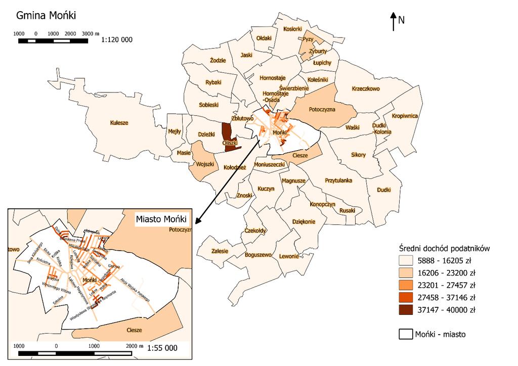 Miejscowość Liczba podatników Dochody podatników Średni dochód podatników Przytulanka 191 2 328 291,04 zł 12 190,01 zł Pyzy 16 278 384,71 zł 17 399,04 zł Rusaki 20 198 836,90 zł 9 941,85 zł Rybaki 71