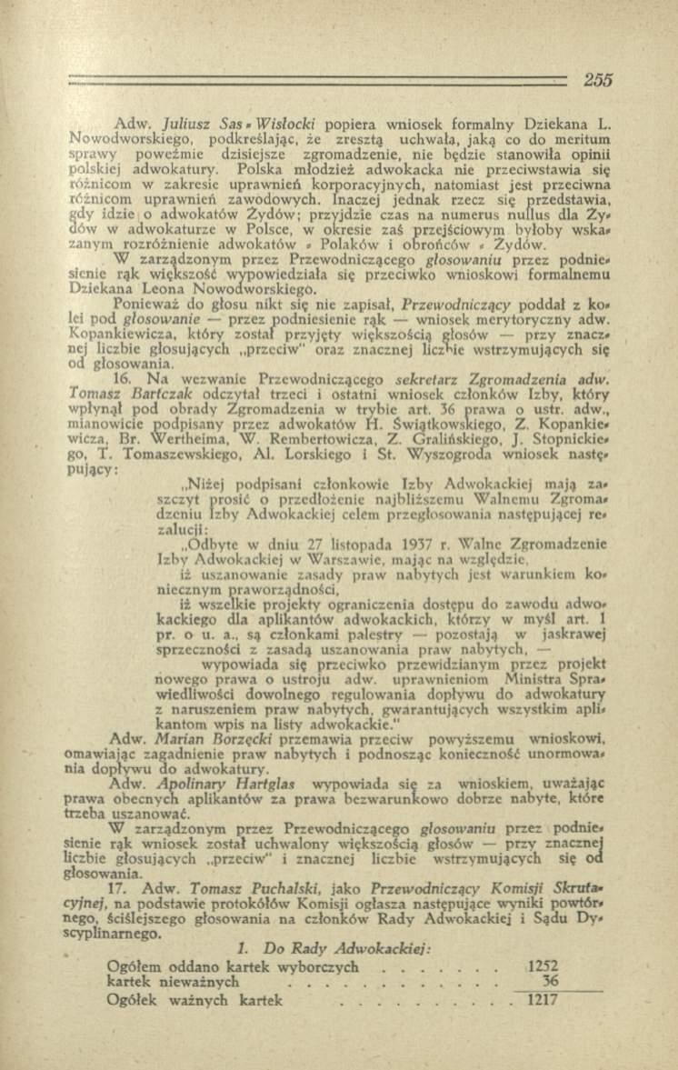 Ad w. Juliusz Sas -W isło cki popiera wniosek formalny Dziekana L.