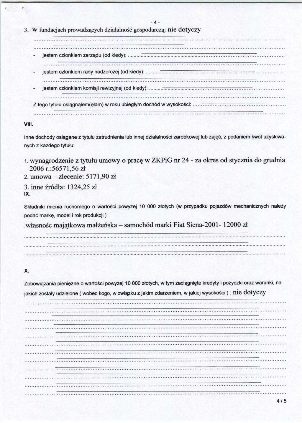 -4-3. W fundacjach prowadzacych dzialalnosc gospodarcza: nie dotyczy - jestem czlonkiem zarzqdu (od kiedy ) :... - jestem czlonkiem rady nadzorczej (od kiedy) :.