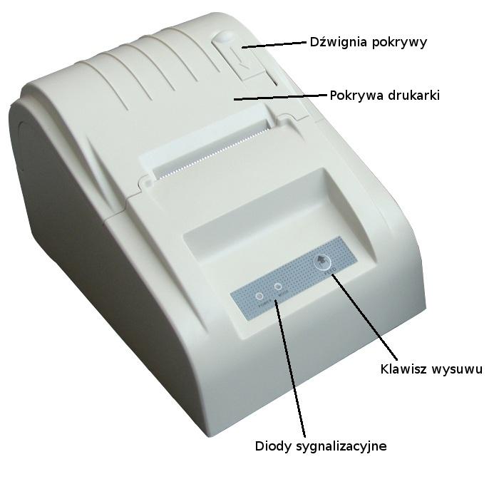 Budowa drukarki Wymiana papieru W drukarce termicznej POS-58 należy stosować rolki termiczne o szerokości 58mm. Maksymalna średnica zewnętrzna rolki może wynosić 50mm.