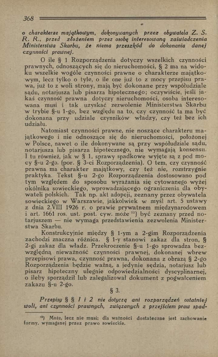 o charakterze m ajątkow ym, dokonyw anych p r z e z obywatela Z. S. R.