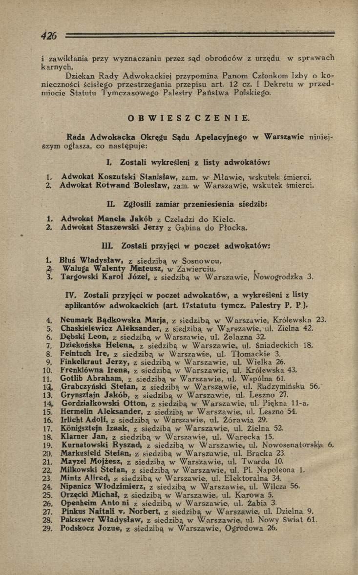 i zaw ikłania p rzy w y znaczan iu przez sąd o b ro ń c ó w z urzędu w sp ra w a c h karn y ch.