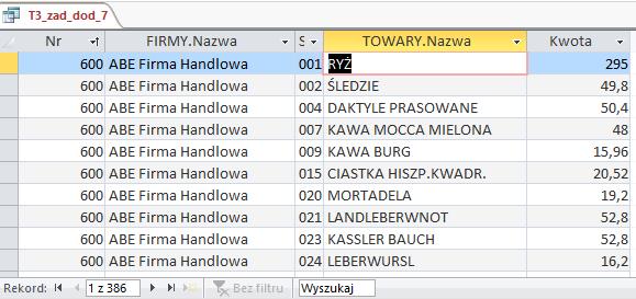 7. Utworzyć arkusz informujący na jaką kwotę przeprowadził transakcje każdy nabywca Naszej firmy z każdym z towarów.