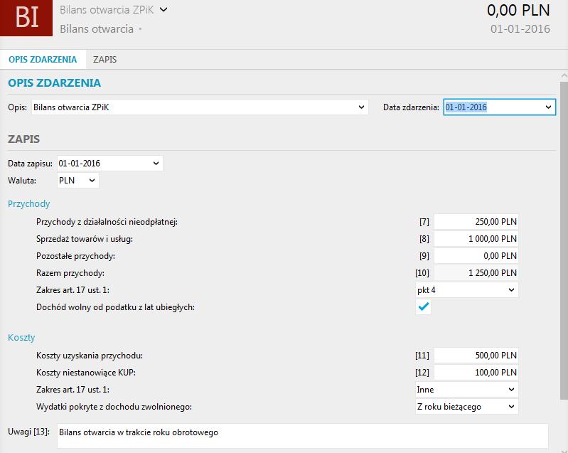 Dodatkowe operacje w module ZPiK W module Zestawienie Przychodów i Kosztów dostępne