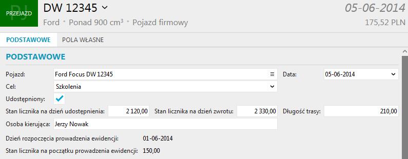 dochodowego) oraz zawierającej dodatkowo stan licznika i dane osoby kierującej (na potrzeby podatku VAT).