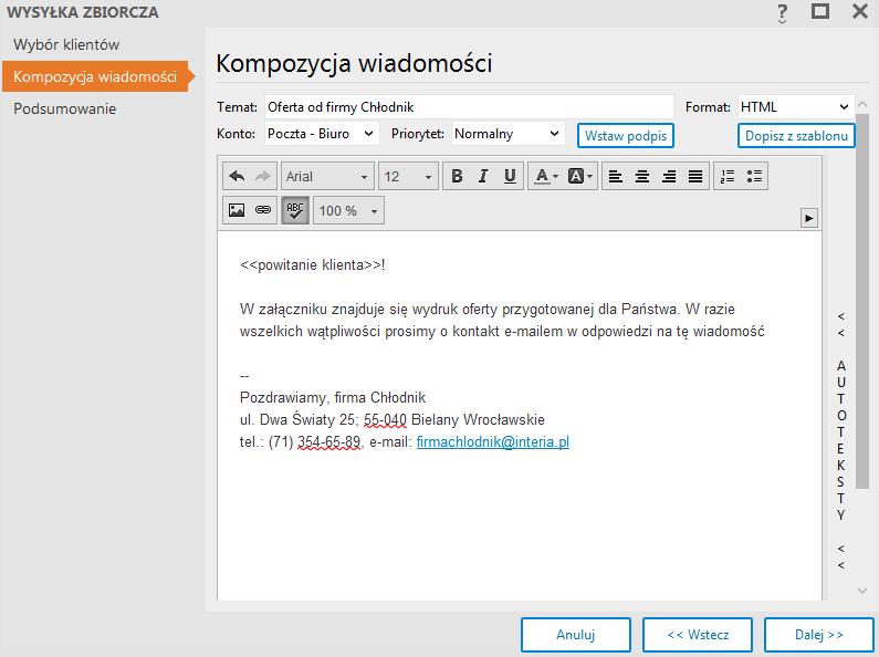 Należy pamiętać, że wygenerowane w ten sposób wiadomości domyślnie trafiają do folderu Szkice.