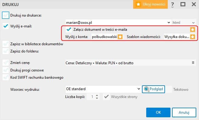 Dzięki temu działania powstające na podstawie tych szablonów mają od razu przypisaną akcję automatyczną z wszystkimi ustalonymi parametrami.