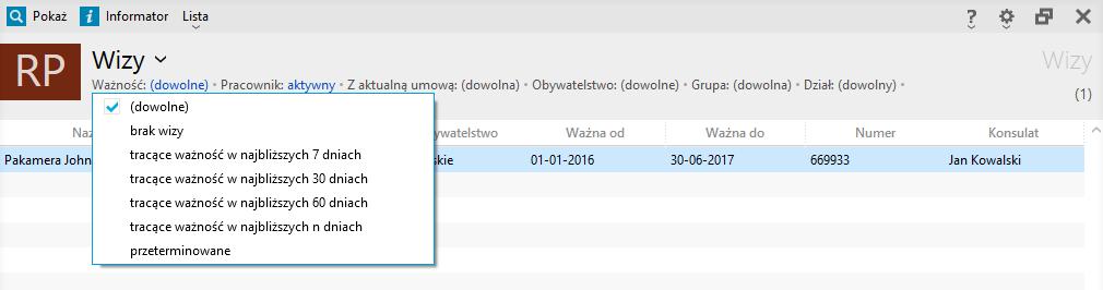 Dane jakie można ewidencjonować w programie to okres ważności wizy jej numer oraz konsulat, który dokonał