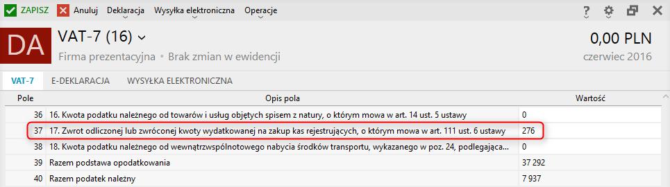 Zapisy z ewidencji VAT sprzedaży zawierające daną transakcję biorą udział w wyliczaniu