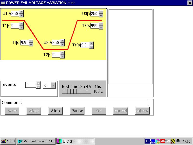 Rys. 4 Konfiguracja parametrów badania w trybie Test Voltage Variation zmiana napięcia
