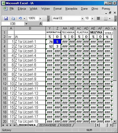Na przykład po otwarciu pliku BAZA UCZNIÓW skopiować listę (np. dla IA blok o adresie: A3:B32), należy otworzyć plik NAUCZYCIEL, zaznaczyć komórkę A3 i użyć polecenia wklej specjalnie/wklej łącze.