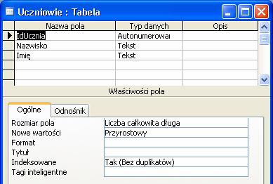 Każdy z obiektów bazy danych posiada kilka widoków. 4. Aby przełączyć się pomiędzy widokami kliknij przycisk listy rozwijalnej przycisku Widok z paska narzędzi Arkusz danych tabeli. 5.