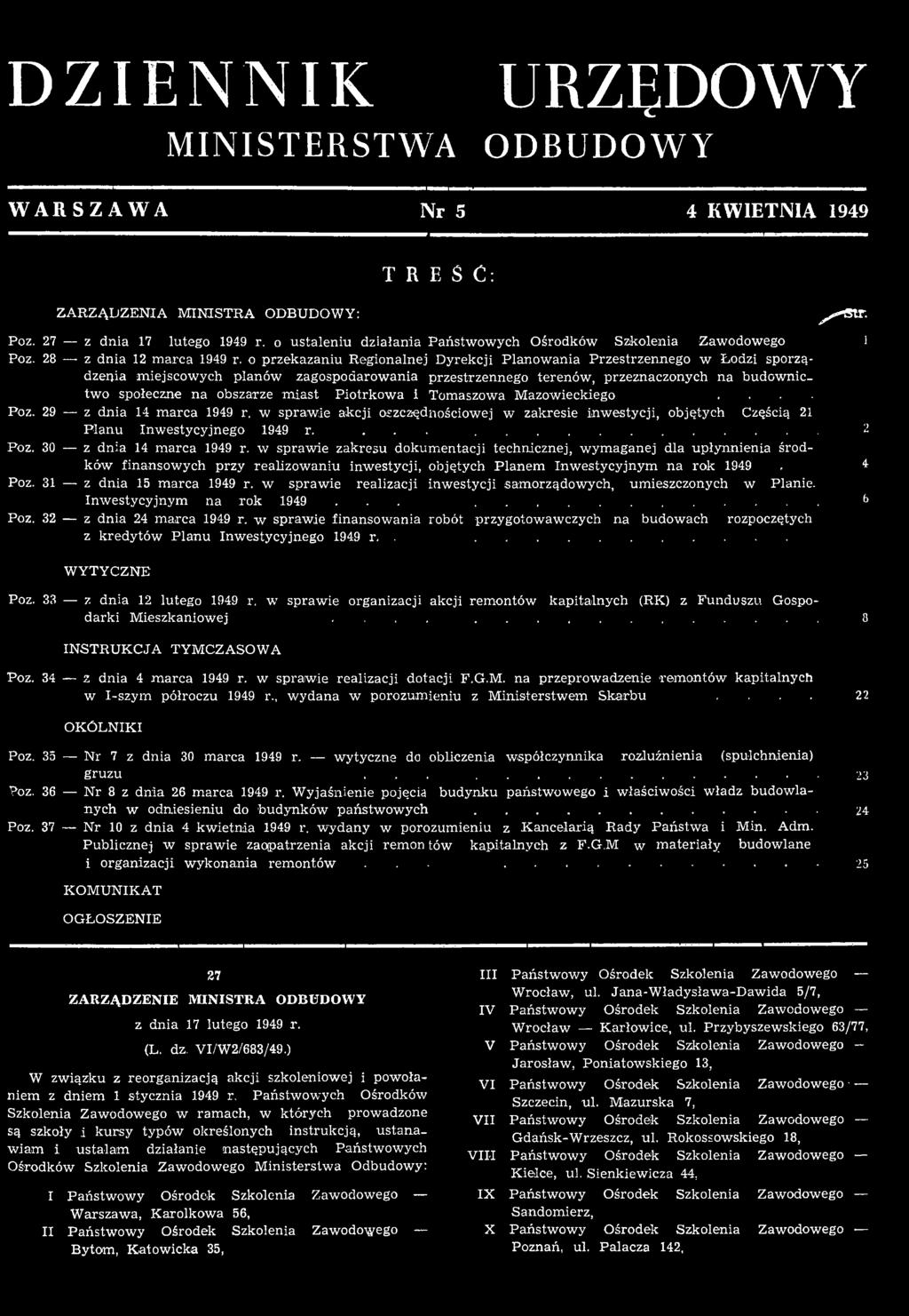 o p rzek azan iu R egionalnej D yrekcji P lan o w an ia P rzestrzennego w Łodzi sp o rządzenia m iejscow ych planów zagospodarow ania przestrzennego terenów, przeznaczonych n a budow nictw o