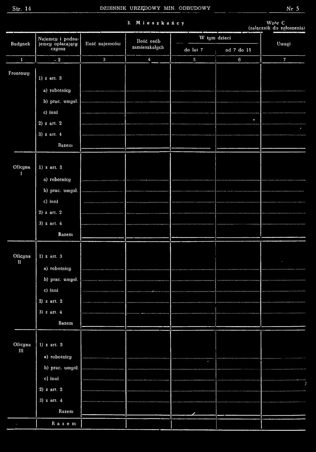 lat 7 od 7 do 15 Utuagi 1-2 3 4 5 6 7 Frontom jj 1) z art. 3 a) robotnicy b) prac. umysł. c) inni 2) z art. 2 3) z art. 4 Kazein Oficyna I 1) z art.