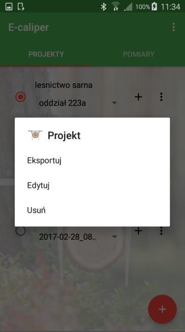 Instrukcja eksportu danych z zakresu grupy 1. Oznaczyć projekt, z którego dane będą wyeksportowane. 2.