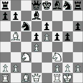 1718.Obrona sycylijska [B40] WIM Kertesz (Węgry) Teodorescu (Rumunia) 1.e4 c5 2.Sf3 e6 3.c4 Sc6 4.Sc3 g6 5.d4 cd4 6.Sd4 a6 7.Ge3 Gg7 8.Hd2 Sge7 9.Sb3 Hc7 10.Ge2 f5 11.Gh6 0 0 12.Gg7 Kg7 13.Wd1 fe4 14.