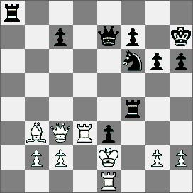 1777.Gambit centralny [C22] Asenowa (Bułgaria) WIM Kertesz (Węgry) 1.e4 e5 2.d4 ed4 3.Hd4 Sc6 4.He3 Sf6 5.Sc3 Gb4 6.Gd2 0 0 7.0 0 0 We8 8.Gc4 Se5 9.Gb3 d6 10.f3 a5 11.a3 Gc5 12.He1 h6 13.Sge2 b5 14.