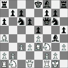 0 0 Gg4 6.c3 Hf6 7.d3 Sge7 8.h3 h5 9.Ge3 Sg6?? 13.Sf6 Hf6 14.Sc7 Kd8 15.Sa8 e4 16.de4 Hb2 17.Hd1 Se3 18.fe3 Hc3 19.Kf2 Gc5 i białe poddały się. 1798.