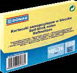 Ilość karteczek: 3x w rozmiarze 38x51 mm lub 1x w rozmiarze Gramatura: 70 g/m2 (+/- 4%) Klej umieszczony wzdłuż dłuższego boku, usuwalny za pomocą wody Posiada oznaczenie Zielony Punkt (Der Grüne