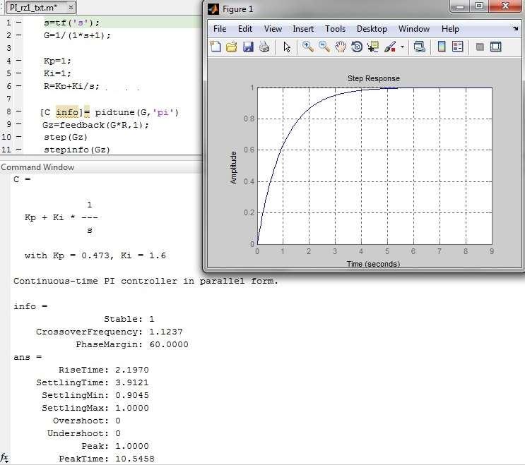 Przykład 1: obiekt = 1/(s+1),