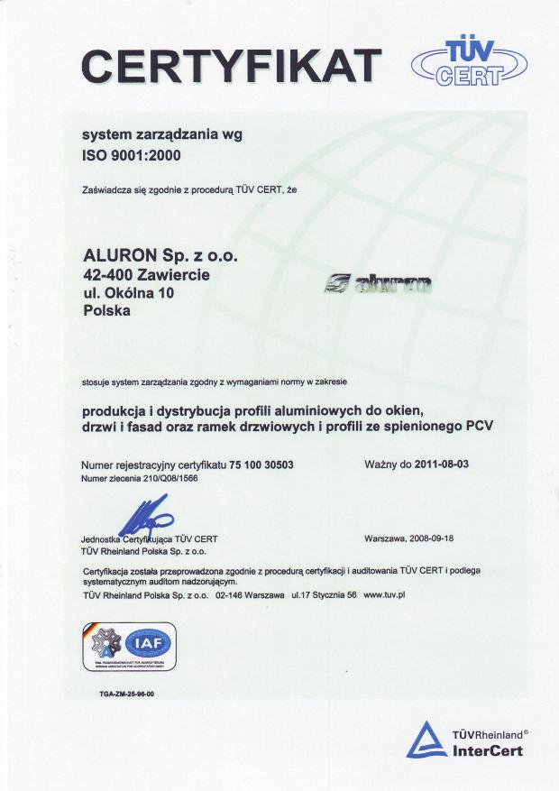 Wstêp ALURON zajmuje siê projektowaniem i wytwarzaniem innowacyjnych systemów aluminiowych do produkcji okien i drzwi drewnianych oraz drewniano-aluminiowych.