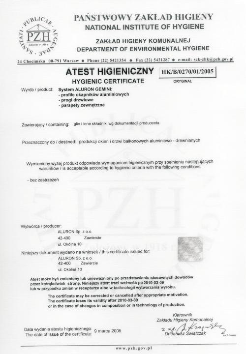 Pracujemy zgodnie z systemem SO 9001:2000 a nasze wyroby s¹ testowane przez renomowane instytuty badawcze i posiadaj¹ stosowne certyfikaty.