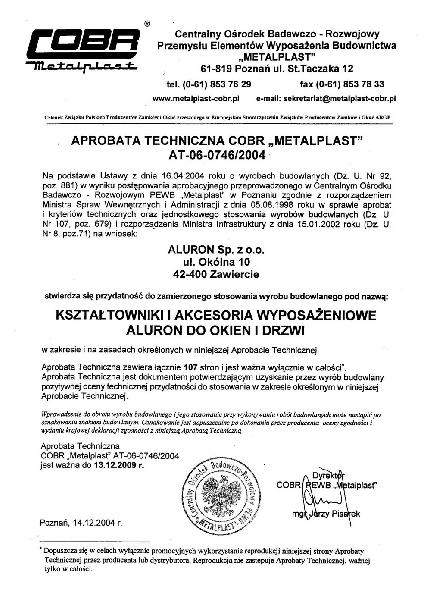okólna10 Polska ffi* no i rmyw zakresie stosujesystemzarz±dzanizagodnyz wymaganiam produkciai dystrybuclaprofilialuminiowychdo okien, drzwi i fasad oraz ramekdrzwiowychi profilize spienionegopc 75