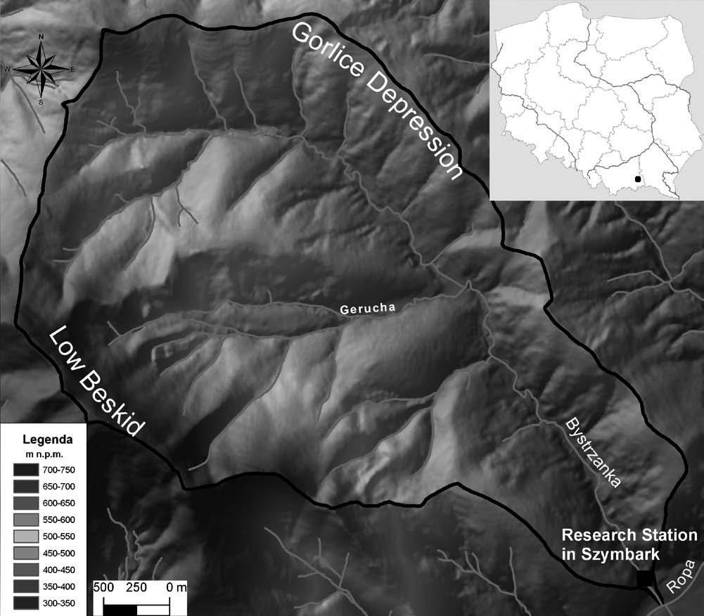 3. Metody badań Zlewnia Bystrzanki, o powierzchni 13,59 km 2 leży na granicy Pogórza Karpackiego i Beskidu Niskiego (ryc. 1).